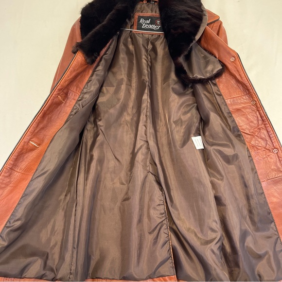 Real leather brown vintage jacket with detachable fur collar xxs - Picture 6 of 12
